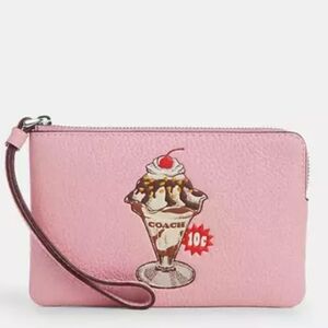 COACH- Ice Cream 🍨 Sundae Corner Zip Wristlet-Clutch (Pink🩷🤎)